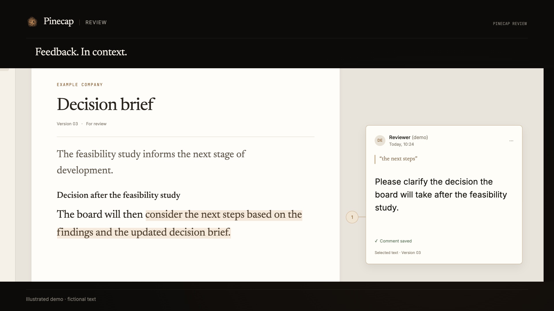 Illustrated demonstration of comments in Pinecap Review