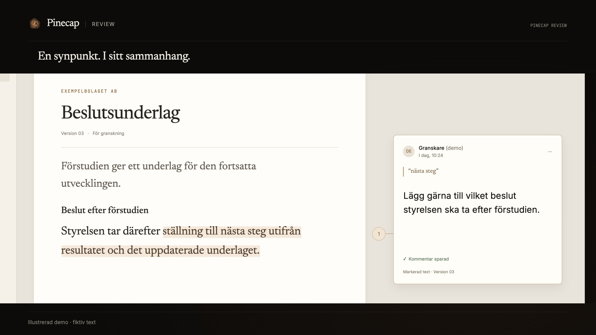 Illustrerad demonstration av kommentarer i Pinecap Review