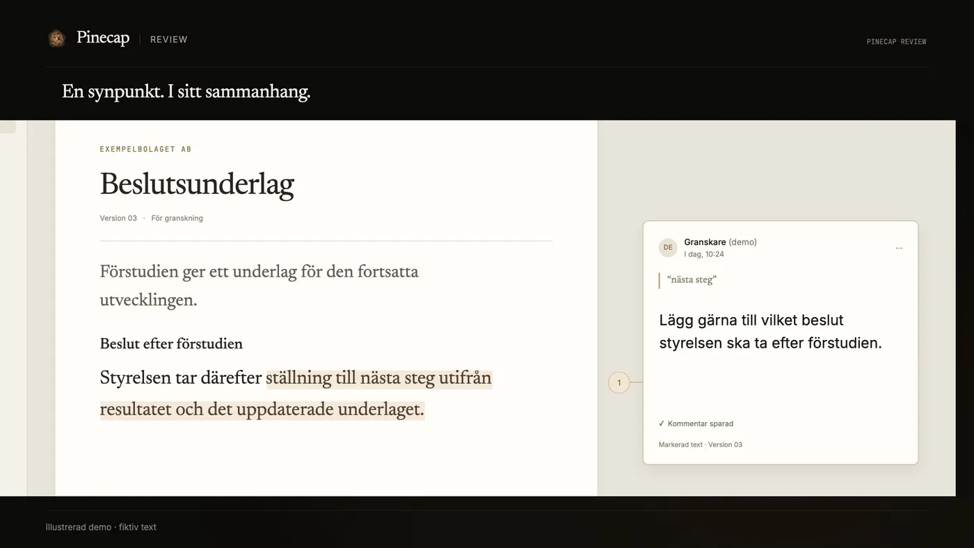 Exempel på en kommentar intill texten den berör